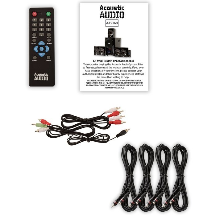 Acoustic Audio AA5160 Home Theater 5.1 Speaker System with FM Tuner and 4 Extension Cables