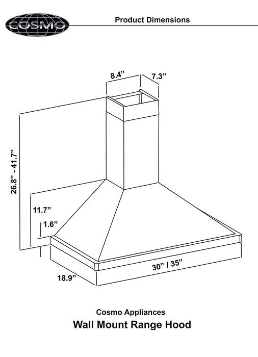 Cosmo 63190FT900 Stainless Steel Wall Mount Range Hood