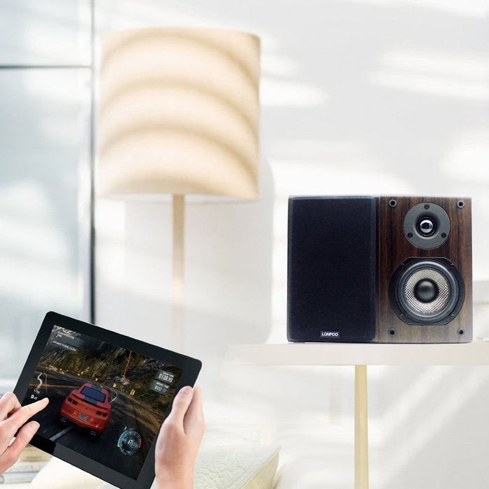 LONPOO 05BT Mini Bluetooth Bookshelf Speaker 30W *2 Classic Wooden Loudspeaker with Carbon Fiber Woofer and Silk... N2