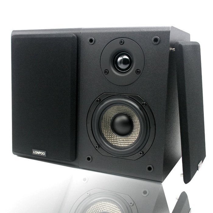 LONPOO Professional Basic Bookshelf Speaker 2-Way 75W2 Classic Wooden Loudspeaker with 4-Inch Carbon Fiber Woofer... N4