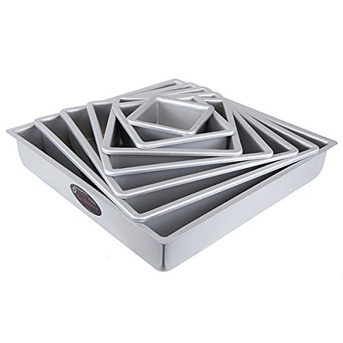 Cake Pan Set of 7, Square 2 Inches Odd (3 to 15 Inches) by Fat Daddio's