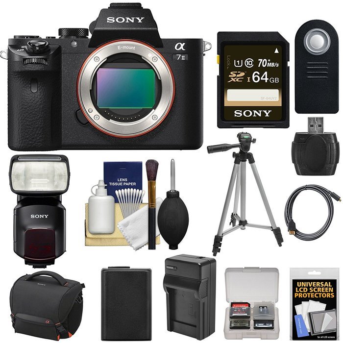 Sony Alpha A7 II Digital Camera Body with 64GB Card + HVL-F60M Flash + Case + Battery & Charger + Tripod + Kit N2