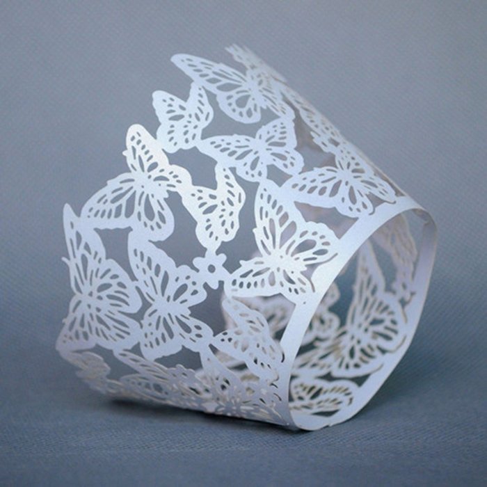 12Pcs Pearly Paper Butterfly Design Vine Lace Cup Cake Decorations Home Party