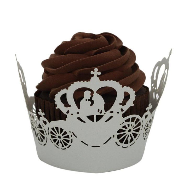 DZT1968 50pc Christmas Lace Laser Cut Cupcake Wrapper Liner Baking Cup Muffin (White) N2