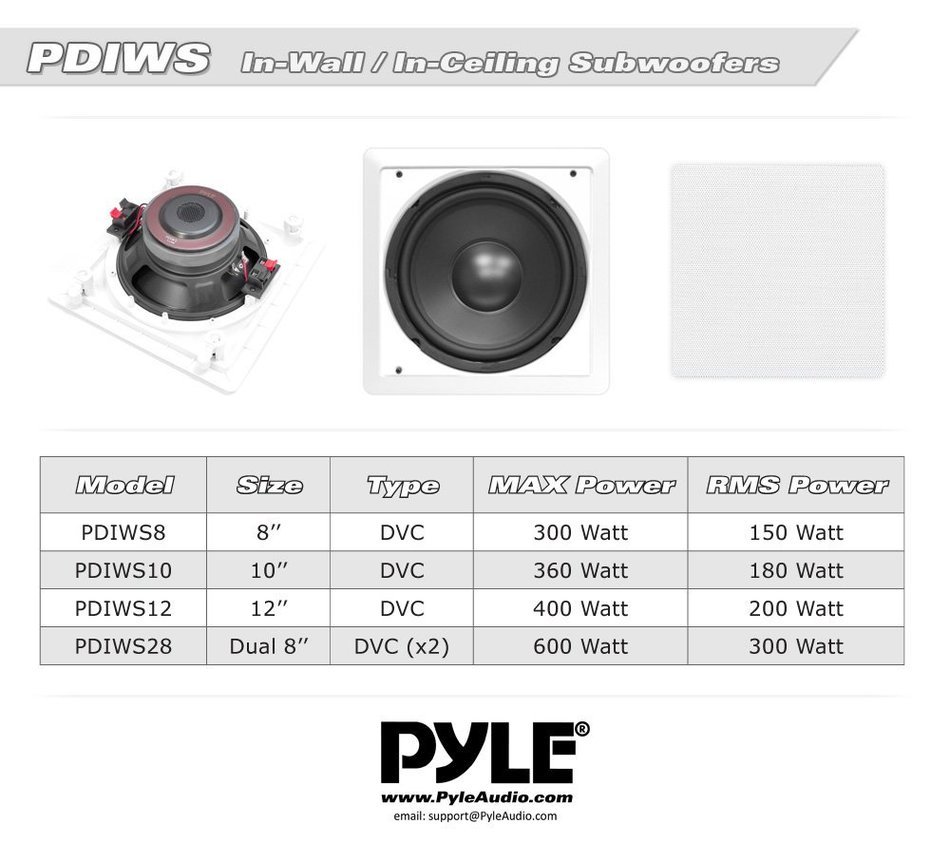 Pyle PDIWS8 In-Wall / In-Ceiling 8" High Power Subwoofer System, DVC, Flush Mount, White, Single Speaker N3