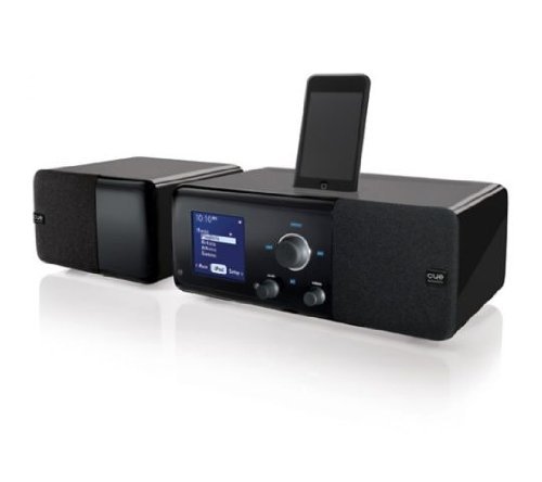 The Cue Radio Model r1 iPod iPhone Dock with Model s1 Satellite Speaker (black)