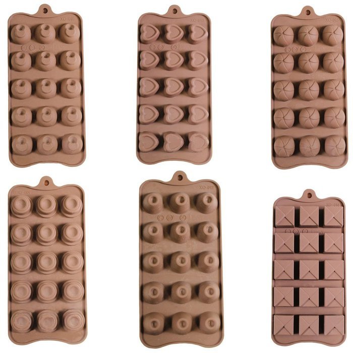 Set of 6 Flexible Silicone Chocolate Jelly Ice-cube Baking Cooling -90 Moulds- Trays by Kurtzy TM
