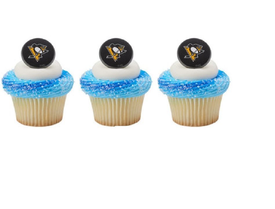 12 CUPCAKE topper RINGS new PITTSBURGH PENGUINS hockey NHL party ANY occasion BIRTHDAY fan FAVORS cake DECORATIONS