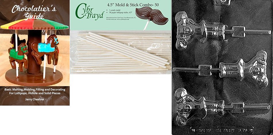 Cybrtrayd 'Cheerleader with Pompom Lolly' Sports Chocolate Candy Mold with 50 4.5-Inch Lollipop Sticks and Chocolatier's...