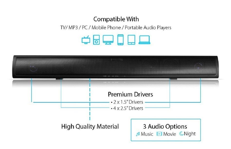 LP Slim Home Theater Soundbar Player, Led Tv Speaker,Wireless Bluetooth Soundbar Speaker With Built-In Subwoofer... N2