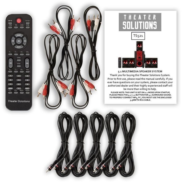 Theater Solutions TS521 Home Theater 5.1 Speaker System Powered and 5 Extension Cables N2