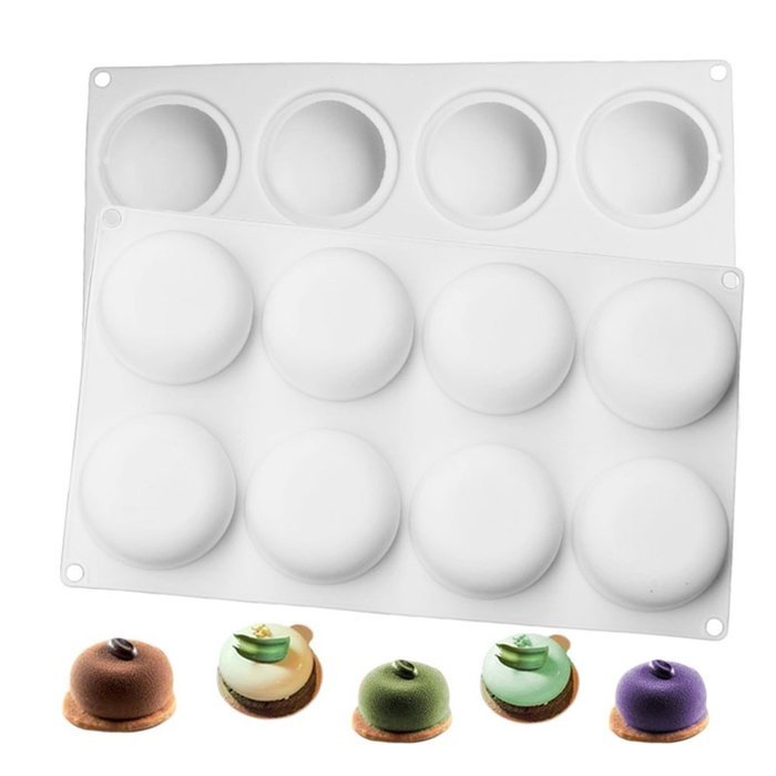 8-Cavity Oblate Design Silicone Mousse Cake Mould Cake Mold Silicone Flexible for Soap Custard Jello Bath Bombs...