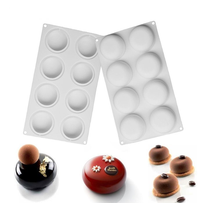 8-Cavity Oblate Design Silicone Mousse Cake Mould Cake Mold Silicone Flexible for Soap Custard Jello Bath Bombs... N2