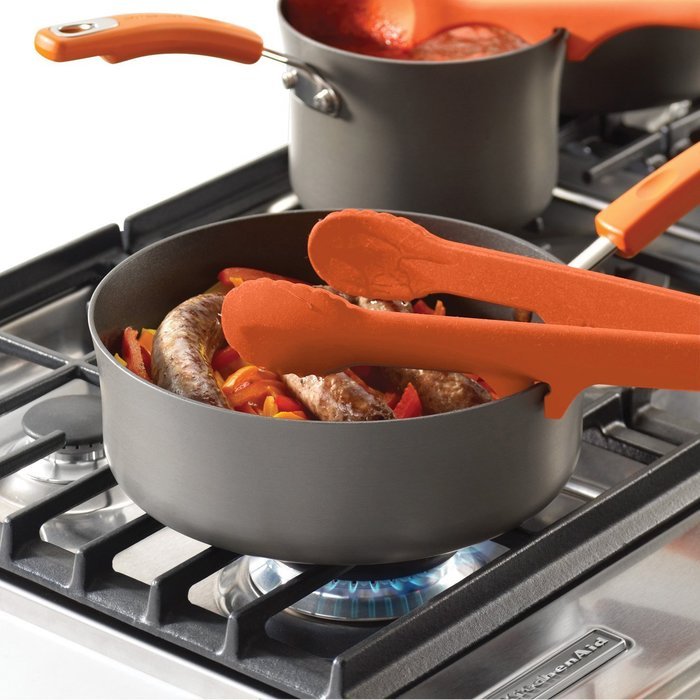 Rachael Ray Tools and Gadgets Three-Piece Tool Set with Lazy Slotted Spoon, Lazy Spoon and Lazy Tongs, Red N3