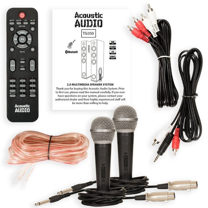 Acoustic Audio TSi350 Bluetooth Powered Floorstanding Tower Home Multimedia Speaker Pair and Mics TSi350M2