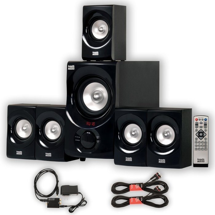 Acoustic Audio AA5171 Home 5.1 Bluetooth Speaker System with Optical Input and 2 Extension Cables
