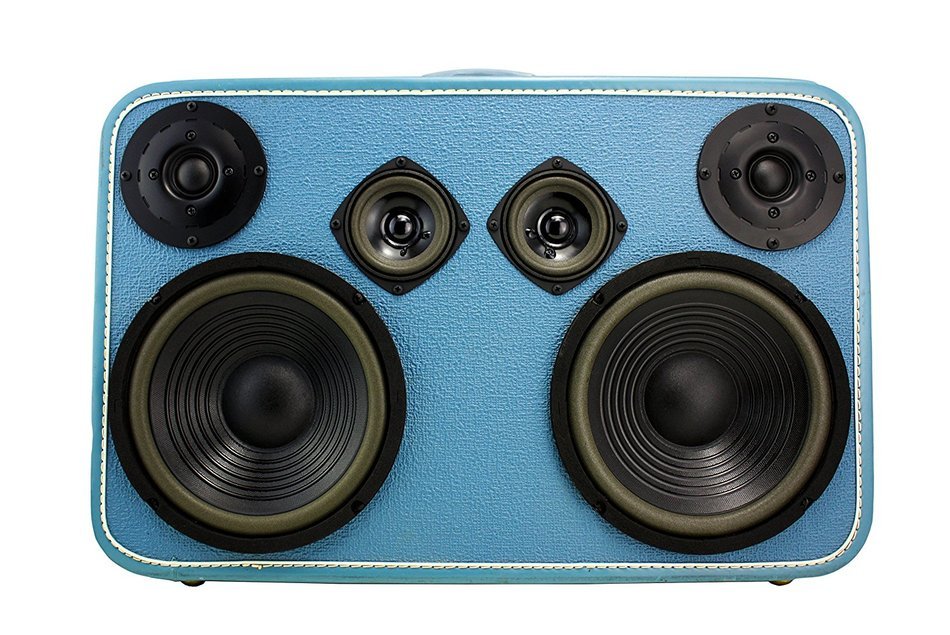 Sky Blue Fan-Line 1960's Era Vintage Portable Bluetooth Suitcase Boombox N3