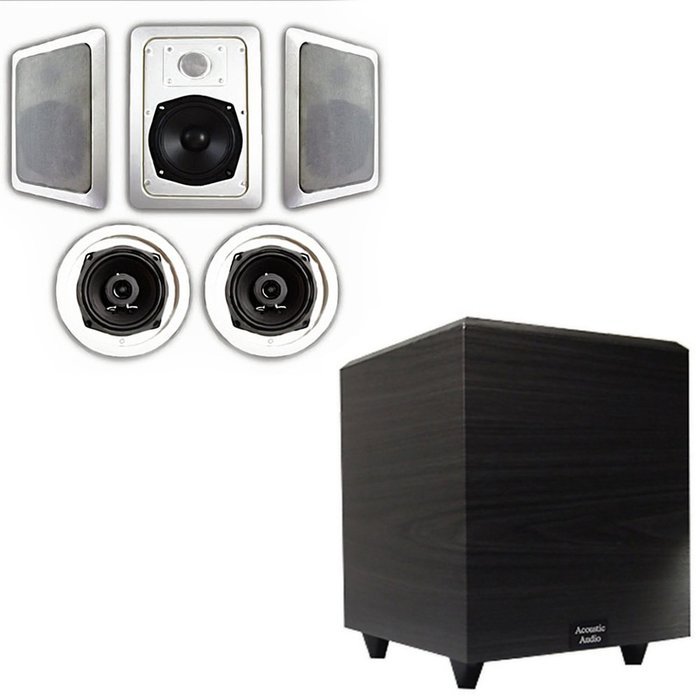 Acoustic Audio HT-55 In-Wall/Ceiling 5.1 Home Theater Speakers and 12" Powered Sub HT-55-PS12