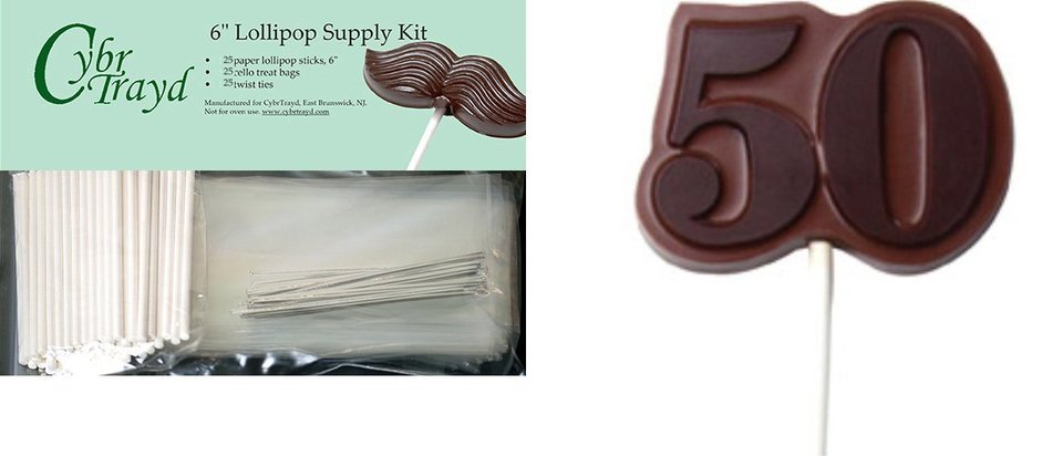 Cybrtrayd 6StK25S-0265 Number 50 Pop Make 'N Mold Chocolate Candy Mold, Includes 25 Lollipop Sticks, 25 Cello...