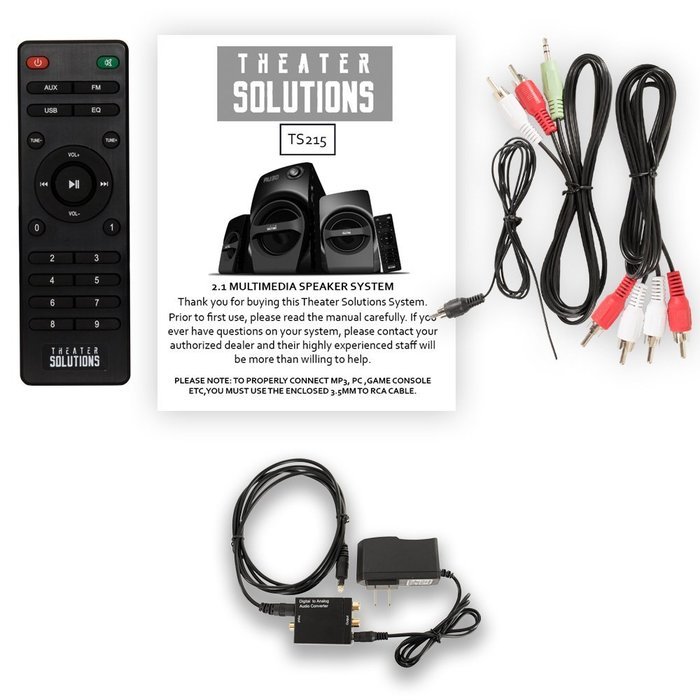 Theater Solutions TS215 Home 2.1 Speaker System Optical Input FM Tuner USB / SD Inputs Multimedia N2
