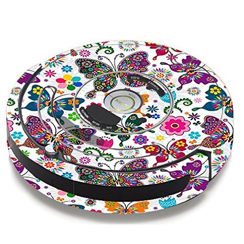 Skin Decal Vinyl Wrap For IRobot Roomba 650 655 Vacuum / Butterflies Colorful Floral
