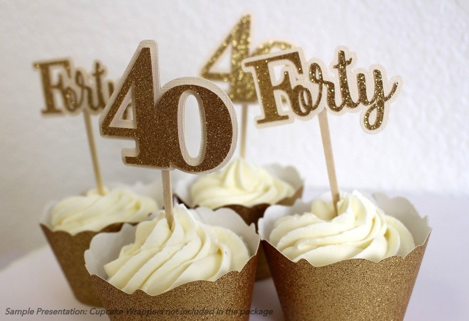 All About Details Gold Forty Cupcake Toppers, Set of 12