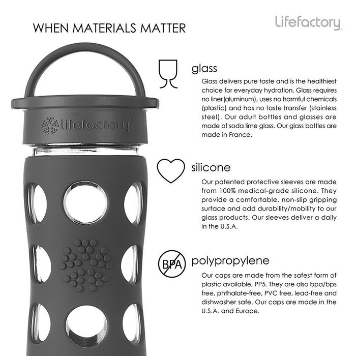 Lifefactory 22-Ounce BPA-Free Glass Water Bottle with Leakproof Cap & Silicone Sleeve, Transparent N2