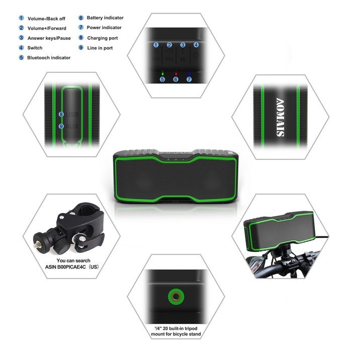 AOMAIS Sport II Portable Wireless Bluetooth Speakers 4.0 with Waterproof IPX7,20W Bass Sound,Stereo Pairing,Durable... N20