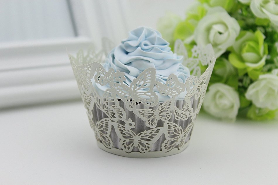 Finex&reg; 100pcs *Butterfly* Wedding Cupcake Liner Wrappers Muffin Wrapper Paper Baking Party Decoration (Blue) N5