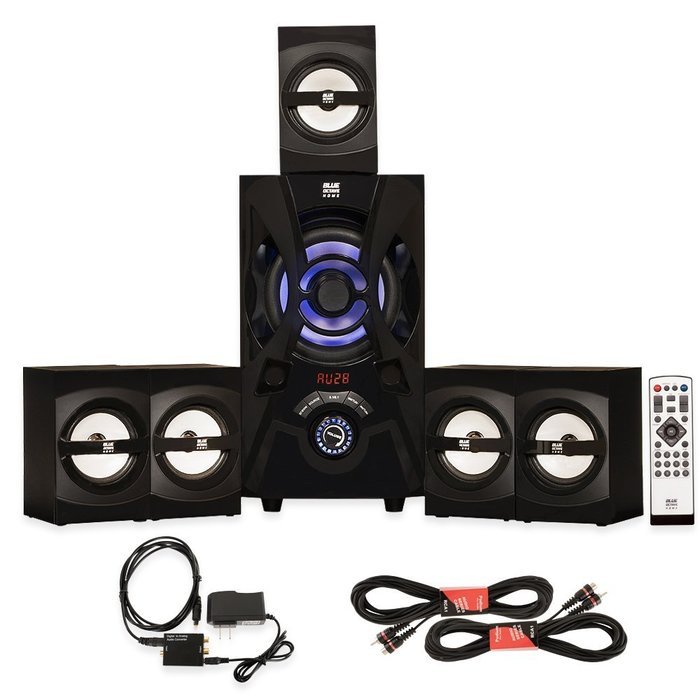 Blue Octave B53 Home 5.1 Bluetooth FM Speaker System with Optical Input and 2 Extension Cables