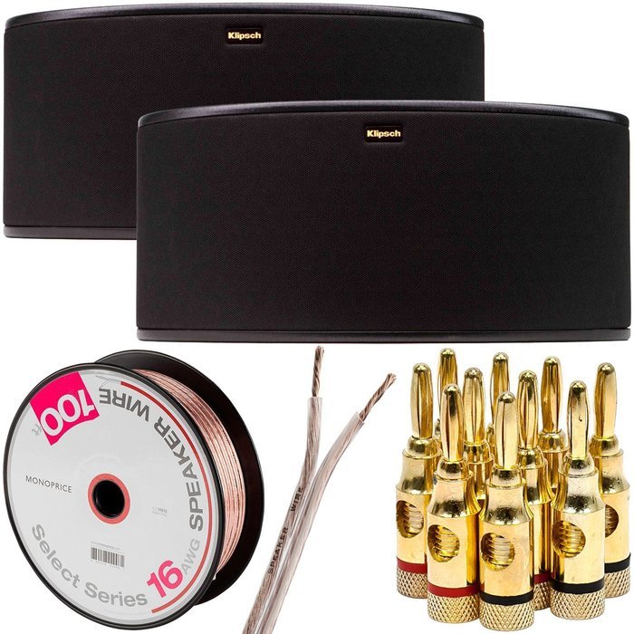 Klipsch R-14S Surround Sound Speaker Pair + Speaker Wire & Banana Plugs Bundle N3