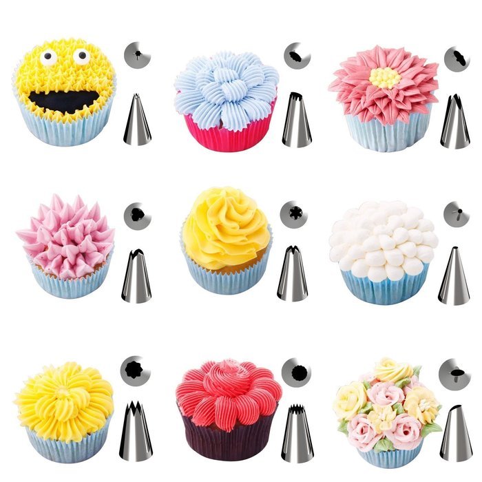 27-Piece Cake Decorating Tips Kits Supplies Professional Stainless Steel Icing Tip Set Tools with Free Silicone... N2