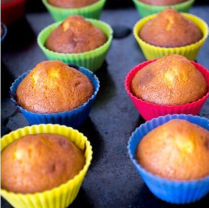 Silicone Baking Cups - Set of 24 Cupcake Liners - Six Vibrant Muffin Molds (12 Round Standard Size) N3