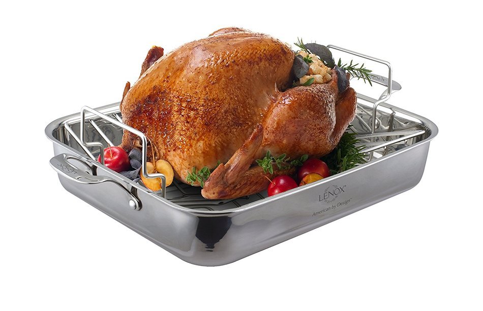 Lenox L-12171 3-Ply SS Roaster and Rack, 16-Inch, Silver N3