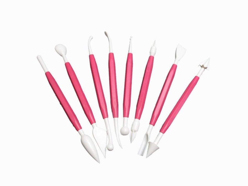 Generic 8Pcs/Set Modelling Carving Fondant Cake Flower Chocolate Craft Tool Decorating Cutters Kit(White) N2