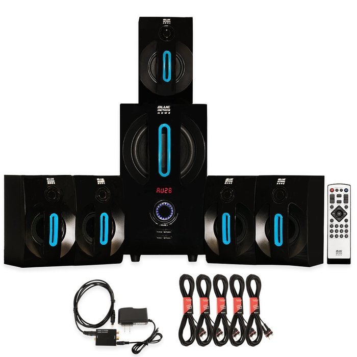 Blue Octave B52 Home Theater 5.1 Bluetooth Speaker System with Optical Input and 5 Extension Cables