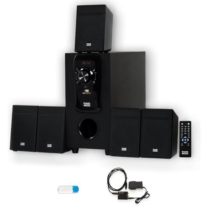 Acoustic Audio AA5150 Home Theater 5.1 Speaker System with USB Bluetooth Optical Input and FM Tuner N2
