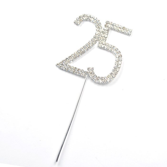 Sunshinesmile Rhinestone Crystal Silver Number 25 Birthday 25th Anniversary Cake Topper N2