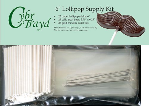 Cybrtrayd 6StK25S 6-Inch Lollipop Supply Bundle, Includes 25 6-Inch Sticks, 25 Silver Twist Ties, 25 Treat Bags...
