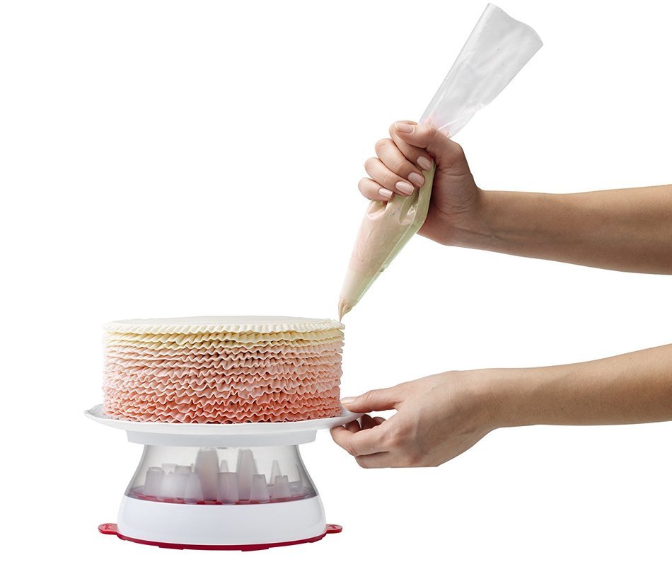Chef'n Turntable Rotating Cake Stand Decorating Kit With 16 Decorating Tips, Coupler and Flower Nail N5