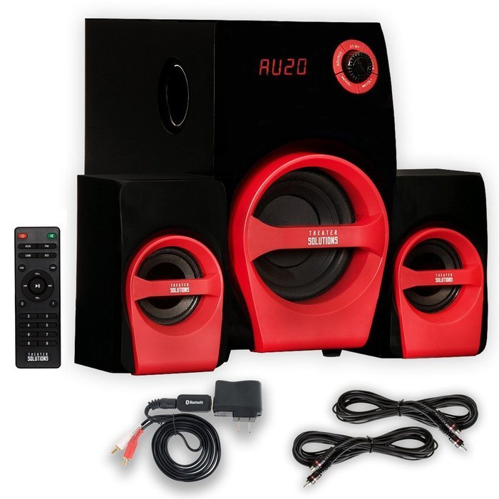 Theater Solutions TS215 Home 2.1 Speaker System with Bluetooth FM USB Multimedia and 2 Extension Cables