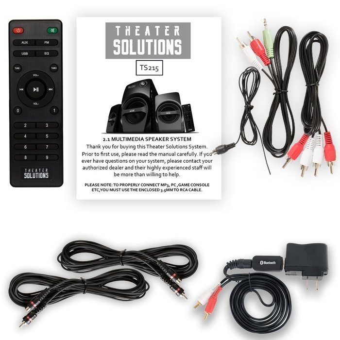 Theater Solutions TS215 Home 2.1 Speaker System with Bluetooth FM USB Multimedia and 2 Extension Cables N2