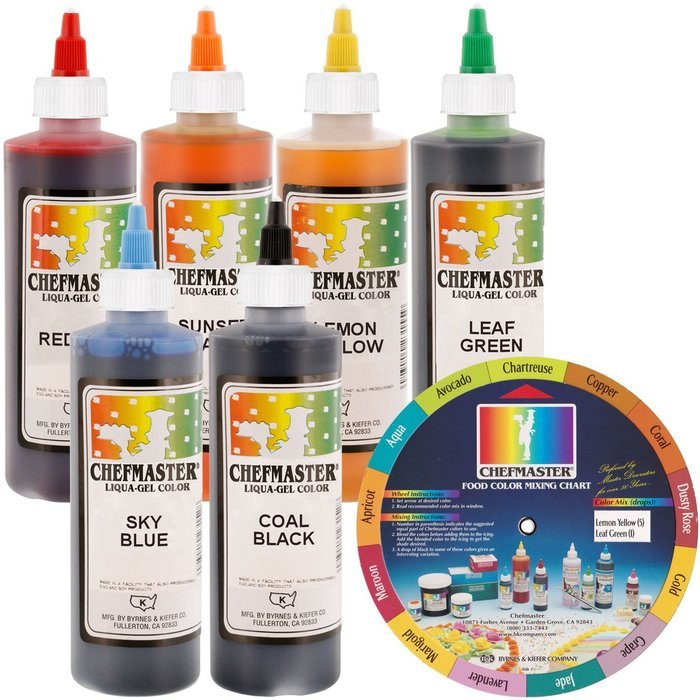 Chefmaster by US Cake Supply Liqua-Gel 10.5 Ounce Cake Decorating 6 Color Kit