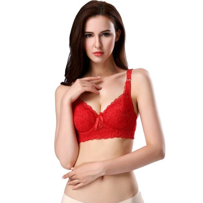 PHOTNO Women Push Up Deep V Ultrathin Underwire Padded Lace Brassiere Bra Big Size N10