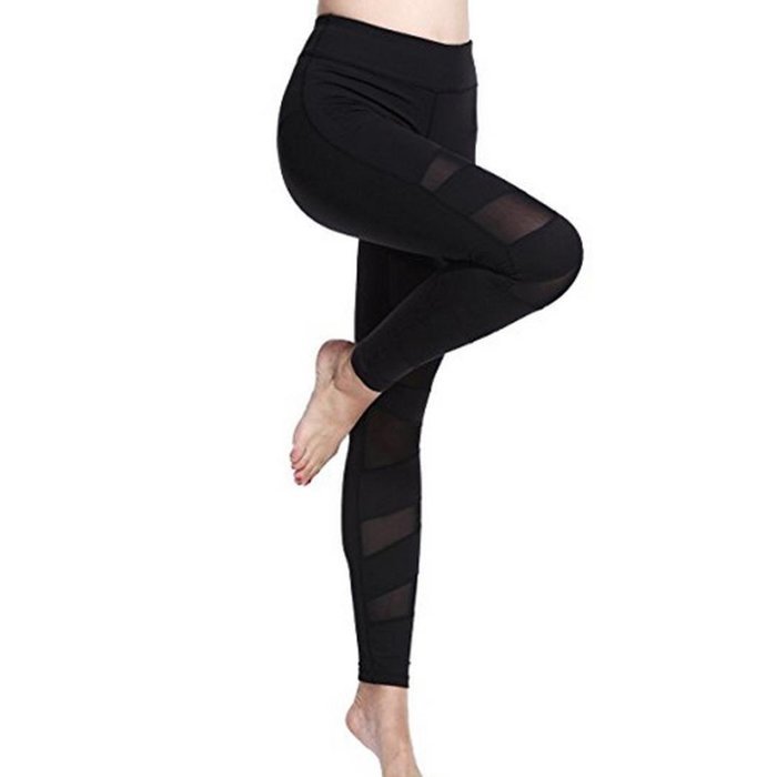 PHOTNO Women's Mesh Panels Stretchy Workout Sports Gym Yoga Leggings Ninth Yoga Pants N4