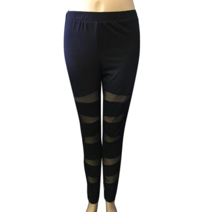 PHOTNO Women's Mesh Panels Stretchy Workout Sports Gym Yoga Leggings Ninth Yoga Pants N6
