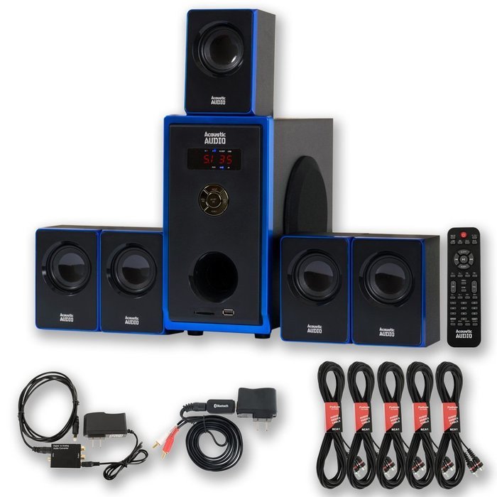 Acoustic Audio AA5102 800W 5.1 Speaker System with Bluetooth, Optical Input and 5 Extension Cables AA5102BD-5 N2
