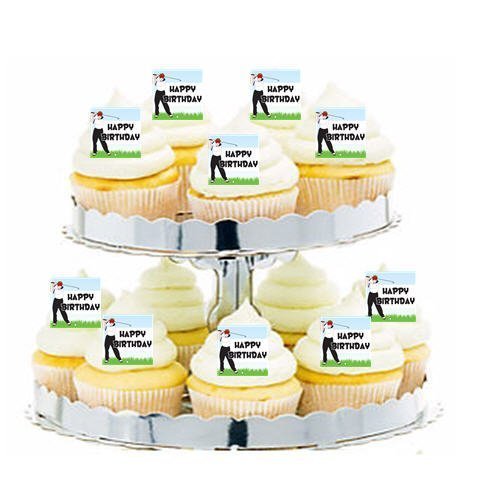 CakeSupplyShop Item#24286 24pk Golf Happy Birthday Edible Cupcake Decoration Toppers / Picks