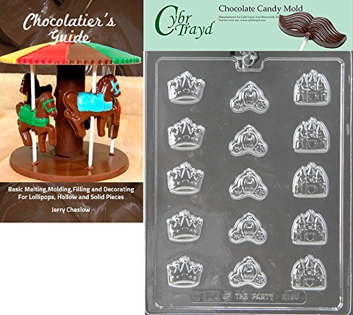 CybrTrayd K168 Princess Decorations Crown, Coach, Castle Chocolate Candy Mold with Chocolatier's Guide, Clear