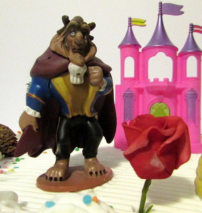 Beauty and the Beast Birthday Cake Topper Set Featuring Belle, The Beast and Other Decorative Themed Accessories N3